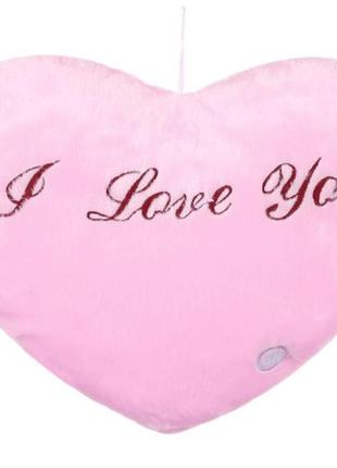 Подушка нічник сердце з підсвіткою 36x30 см рожеве1 фото