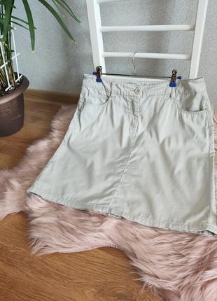 Бежевая короткая хлопковая юбка от oodji, размер m/l