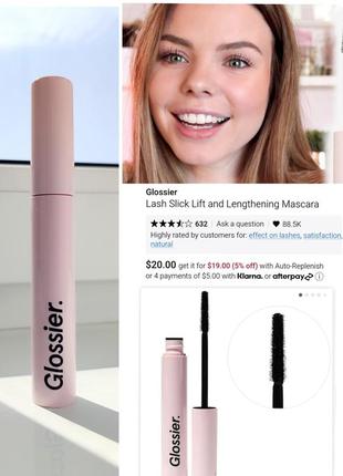 Термо тушь с эффектом накладных ресниц glossier lash slick lift and lengthening mascara