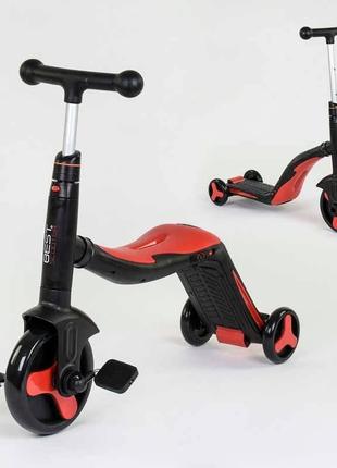 Самокат-велобег best scooter 3в1 черно-красный, звук, свет jt 28288
