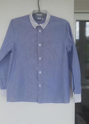Классическая школьная голубая рубашка с белым воротничком и манжетами pepco 122 см