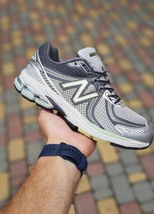 New balance 860 сірі з салатовим кросівки кеди чоловічі нью баланс весняні літні низькі шкіра шкіряні сітка легкі текстильні топ якість ліцензія