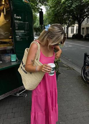 Яркий летний летний розовый синий сарафон