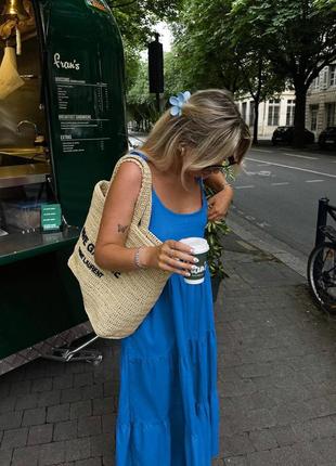 Яркий летний летний розовый синий сарафон