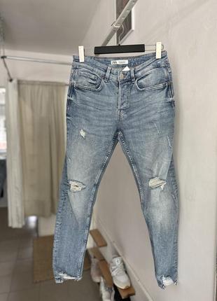 Мужские узкие джинсы с потертостями zara &lt;unk&gt; цена 690 грн