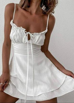 Платье белое сарафан летний короткий белый из льна