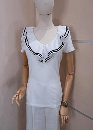 Трикотажна блуза з котоновим воротом ralph lauren, розмір s, m, біла, стан нової