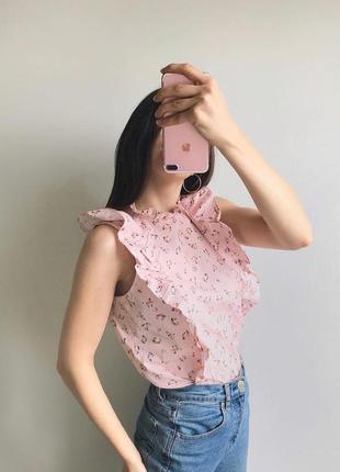 Блуза с рюшами цветочная розовая miss selfridge хлопковая натуральная летняя весенняя женская