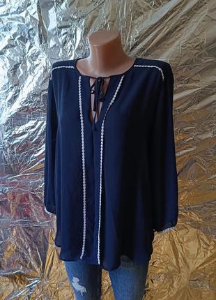 😍 розпродаж! стильна синя шифонова блузка жіноча блуза zara л