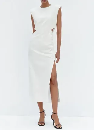 Біла сукня міді з вирізами на талії від zara, розмір м