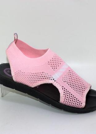 Женские розовые трикотажные сандалии-босоножки с сеточкой, на низком ходу, на плоской подошве, летние