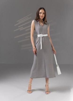Стильное летнее длинное серое-стальное платье из тонкой вязки 42-44, 46-48, 50-52