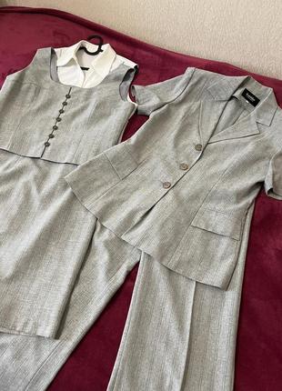 Костюм п'ятірка жіночий діловий сірий літній гонконг