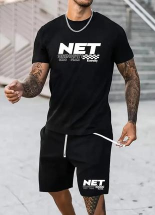 Чорний комплект футболка шорти чоловічий з принтами