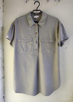 Оригинальная туника рубашка от бренда h&amp;m оверсайз большой размер льняная