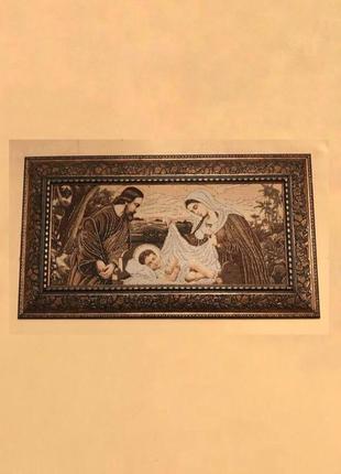 Ікона картина свято сім'я іусус на полотні з люрексом 50/87 см