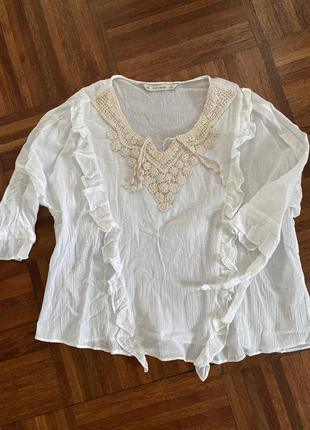 Новая романтичная белая хлопковая кружевная блуза рубашка zara basic m испания 🇪🇸