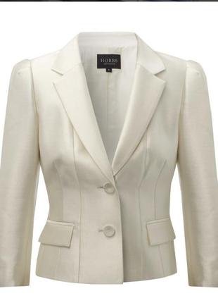 Шерстяний піджак шовковий жакет вкорочений блейзер вовна шовк люксовий бренд hobbs жакет білий піджак