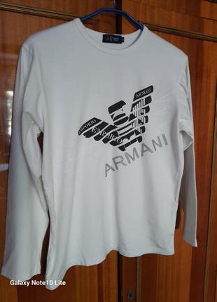 Armani jeans белая стрейчевая хлопковая футболка лонгслив