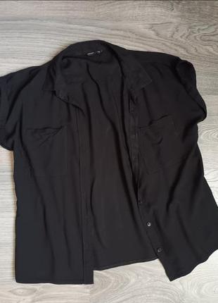 Блузка рубашка с коротким рукавом летняя черная xs