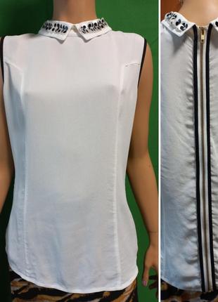 Блуза на блискавці ззаду та декором на комірці, з крепової віскози limited collection m&amp;s