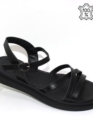 Черные женские босоножки на низком ходу, кожаные/натуральная кожа-женская обувь летнее, лето