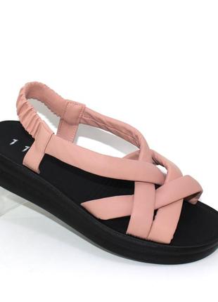 Стильные розовые женские дутые босоножки/сандали на резинке, пудровые, плоская подошва, удобные, лето
