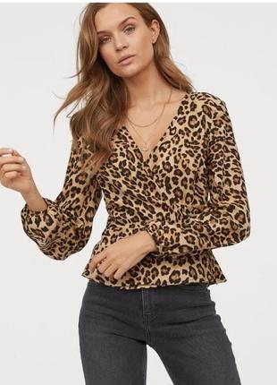 Леопардова блуза на запах h&m