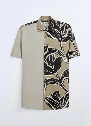 Мужская рубашка zara, рубашка с принтом, летняя рубашка из вискозы, базовая рубашка, рубашка витая зара