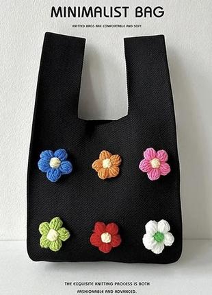 Тренд стильна жіноча в'язана текстильна сумка шопер квіти
