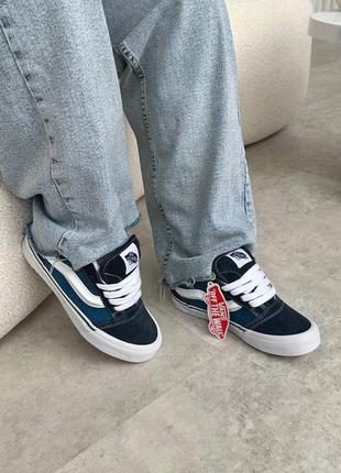 Круті жіночі кеди vans knu skool navy blue white сині3 фото