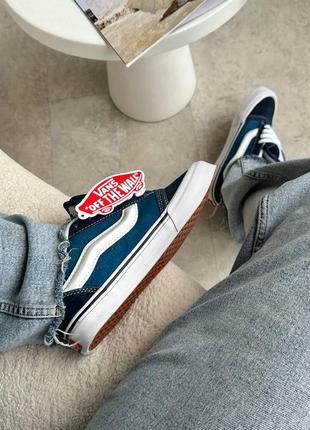 Круті жіночі кеди vans knu skool navy blue white сині9 фото