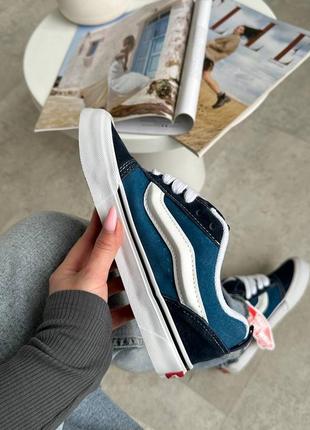 Круті жіночі кеди vans knu skool navy blue white сині7 фото