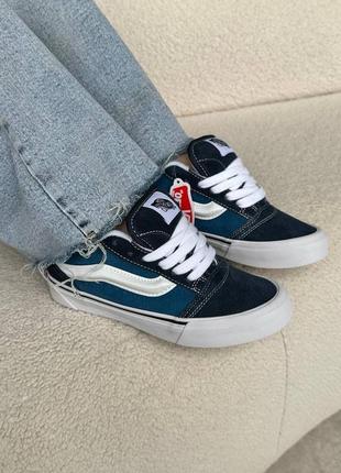 Круті жіночі кеди vans knu skool navy blue white сині2 фото