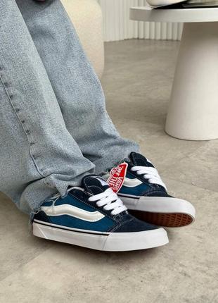 Круті жіночі кеди vans knu skool navy blue white сині6 фото