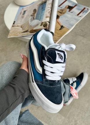 Круті жіночі кеди vans knu skool navy blue white сині4 фото