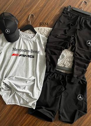 Комплект 4в1 mercedes-benz футболка, шорти, штани, кепка
