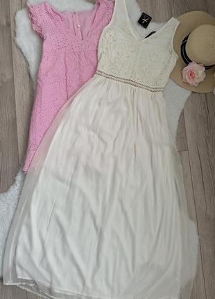 Молочное платье кружево шифон платье в пол макси
