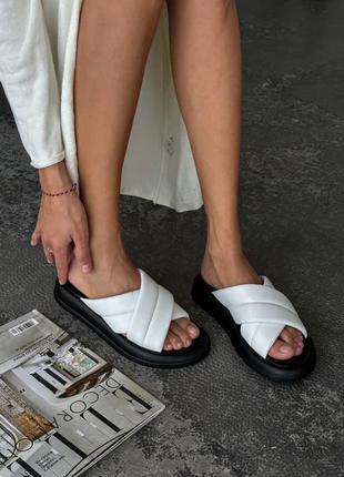 Шкіряні трендові шльопки білі жіночі босоніжки шльопки з натуральної шкіри в розмірах
