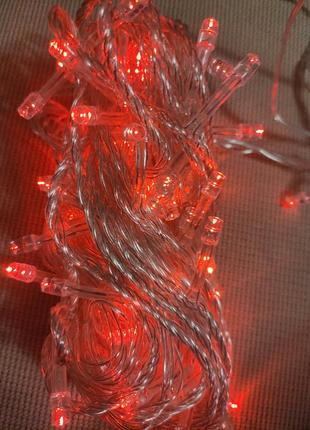 Гірлянда новорічна нитка світіння червоне 100led 4м