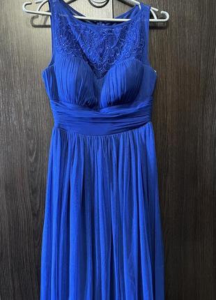 Вечернее платье синего цвета, шифоновое, длина до пола, размер 42-44(с)
