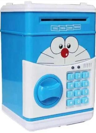 Дитяча скарбничка-сейф кіт синій з кодовим замком і купюроприймачем