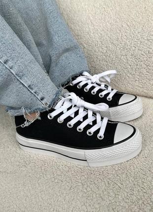 Круті жіночі кеди на платформі converse all star low platform black white чорно-білі
