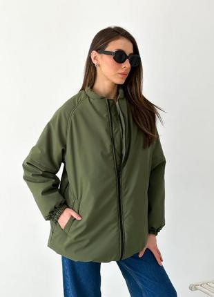 Трендовий бомбер куртка з якісної тканини на підкладці хакі