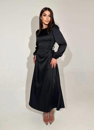 Непревзойденное платье со шнуровкой по бокам шелк армани черный tra