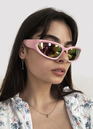 Очки от солнца винтажные ретро солнцезащитные солнечные женские мужские футуристические маска трендовые спортивные велосипедные серебристые зеркальные розовые