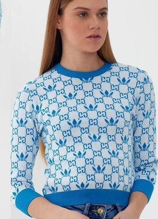 Пуловер с рисунком хлопок голубой tra