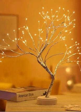 Лед светильник ночник дерево бонсай серебристого цвета с теплым светом usb + 3aa