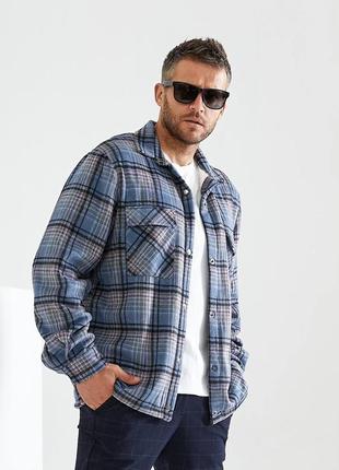 Чоловіча куртка-сорочка на підкладці з хутра синій