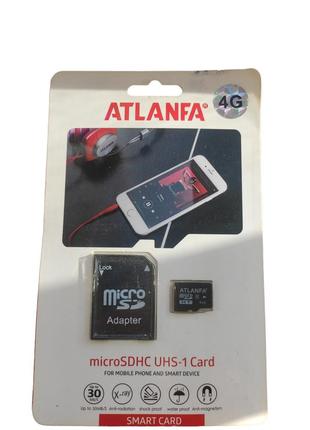 Картка пам'яті microsdhc atlanfa 4 gb class 10 з адаптером